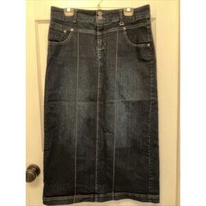 Womens Style & Co Classic Blue Midi Denim Skirt Straight Seam Slit Stretch- 10